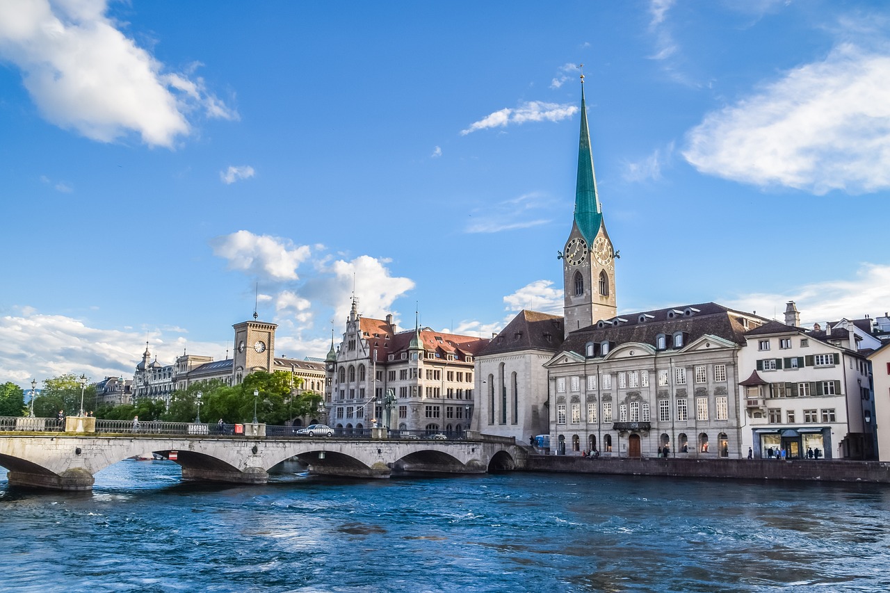 bridge, church, lake Zürich
